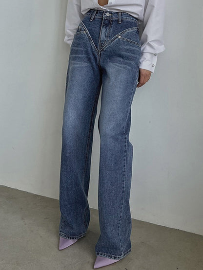 Vintage Wash Denim Straight Leg Kot pantolon