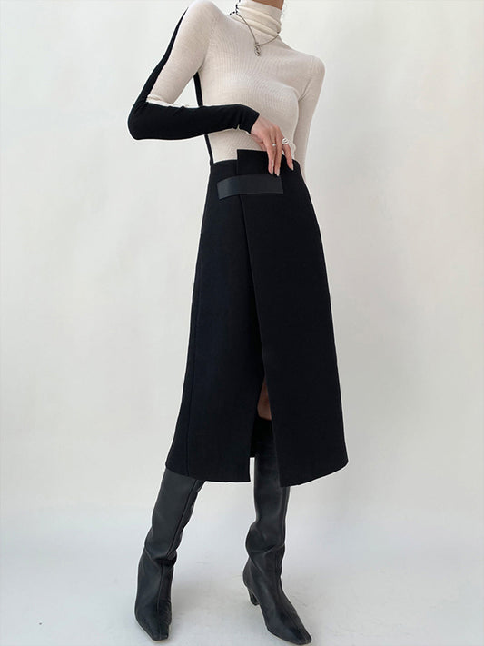 High Waist Tweed Asymmetric Wrap Midi Etek