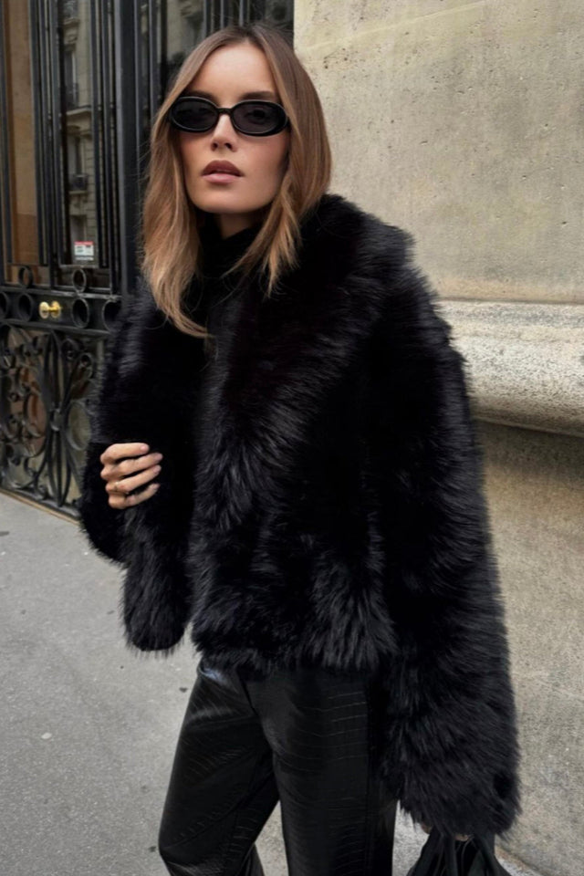 Solid Faux Fur Collar Ceket