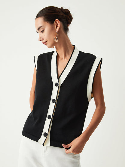 Contrast Trim Sweater Yelek