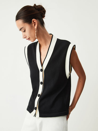 Contrast Trim Sweater Yelek