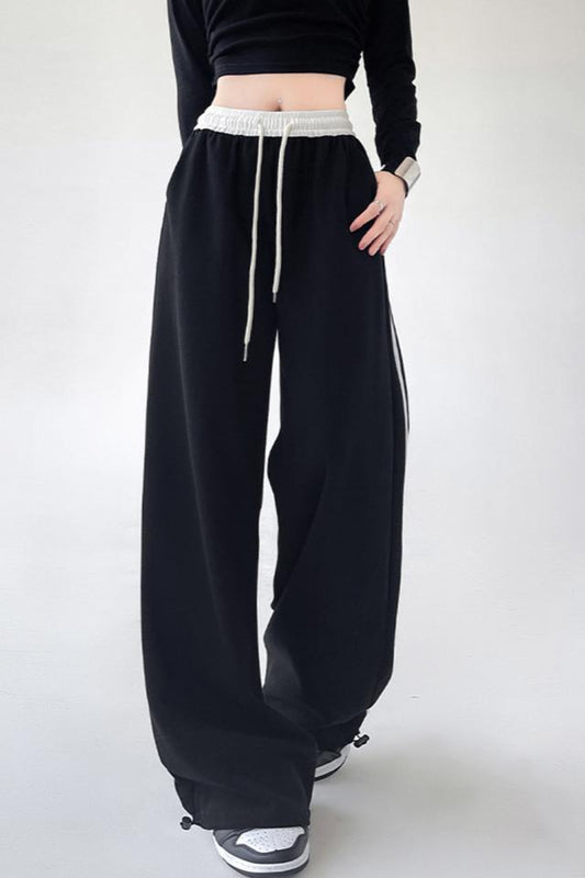 Contrast Waist Wide Leg Pantolon