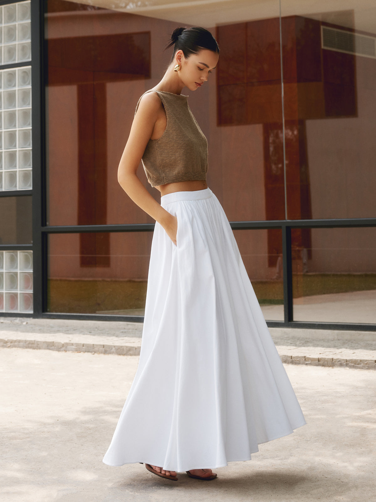 Linen Pleated Maxi Etek