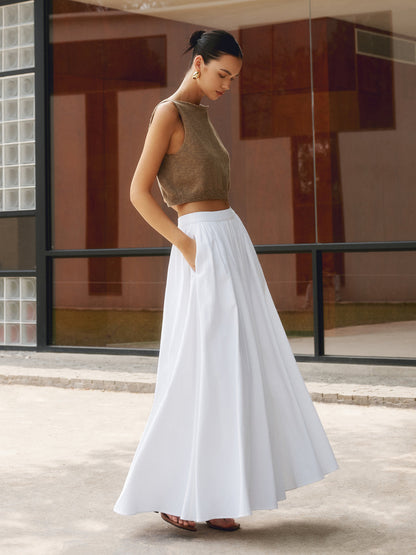 Linen Pleated Maxi Etek