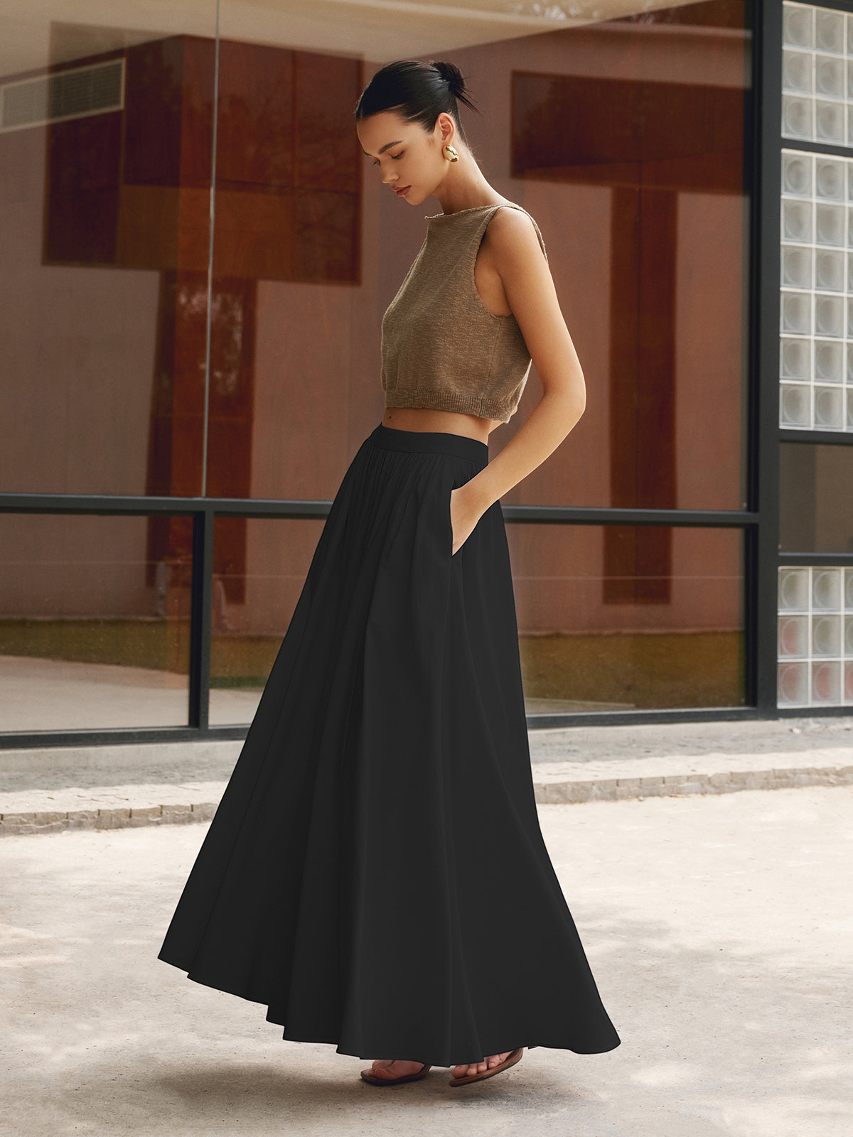 Linen Pleated Maxi Etek