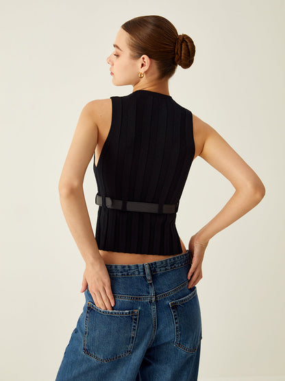 Ribbed Mock Neck Kemerli Kolsuz Yelek