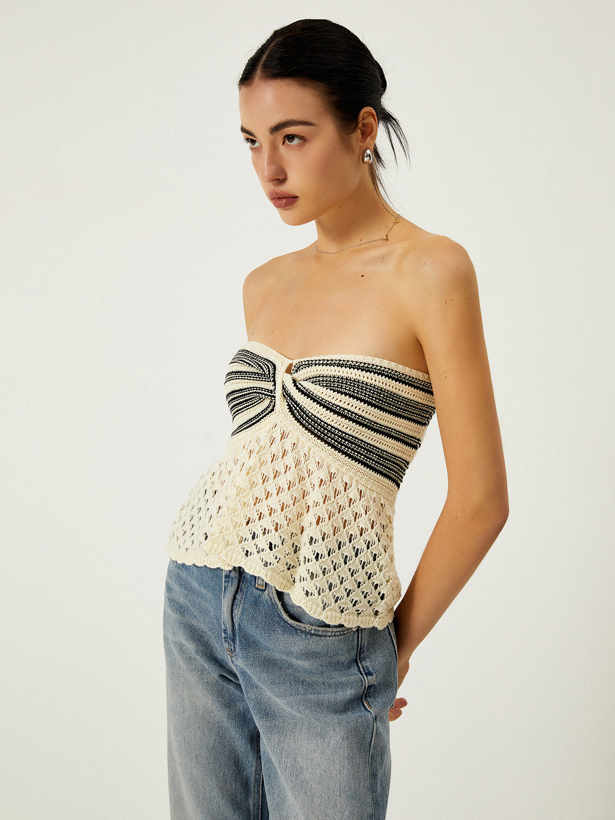 Off-Shoulder Crochet Knit Üst