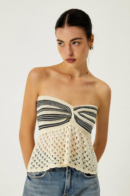 Off-Shoulder Crochet Knit Üst