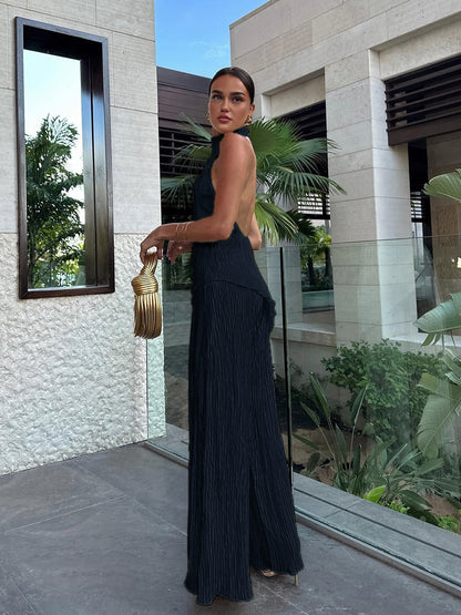 Asymmetric Halter Croplu Wide Leg Pantalon Seti