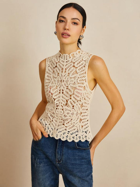 Floral Crochet Hollow Out Sweater Yelek