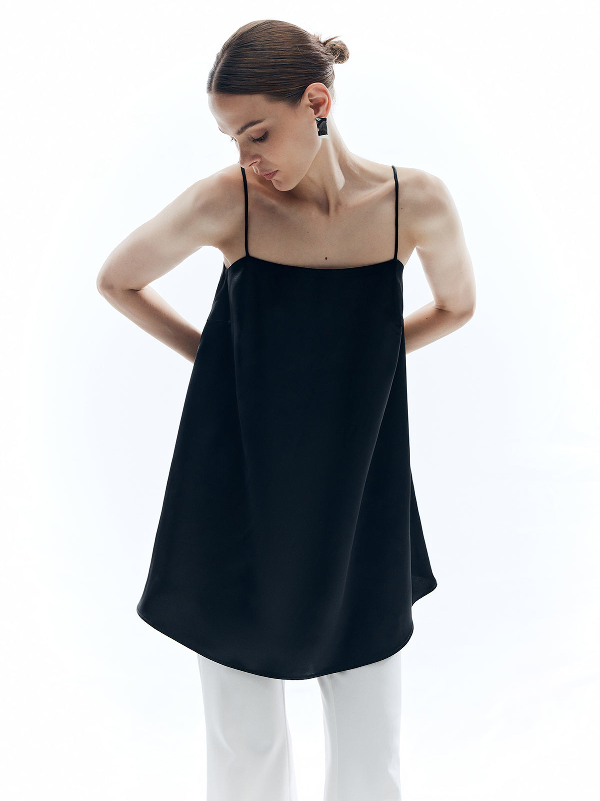 Satin Sleeveless Solid Loose Kolsuz Üst