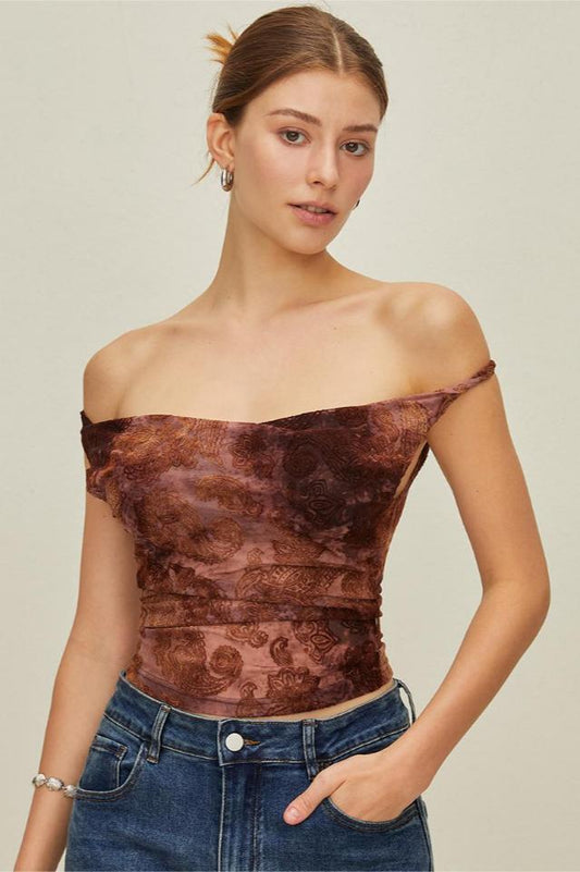 Print Off-Shoulder Kolsuz Üst