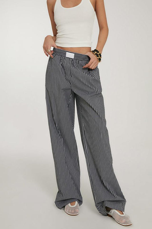 Casual Striped Wide Leg Pantolon