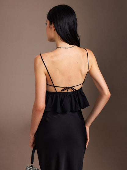 Flower Backless Ruffle Cami Üst