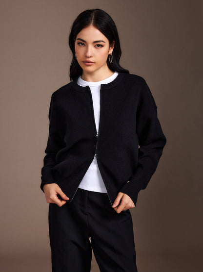 Plain Double Zip Hırka