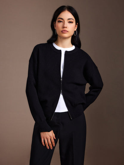 Plain Double Zip Hırka