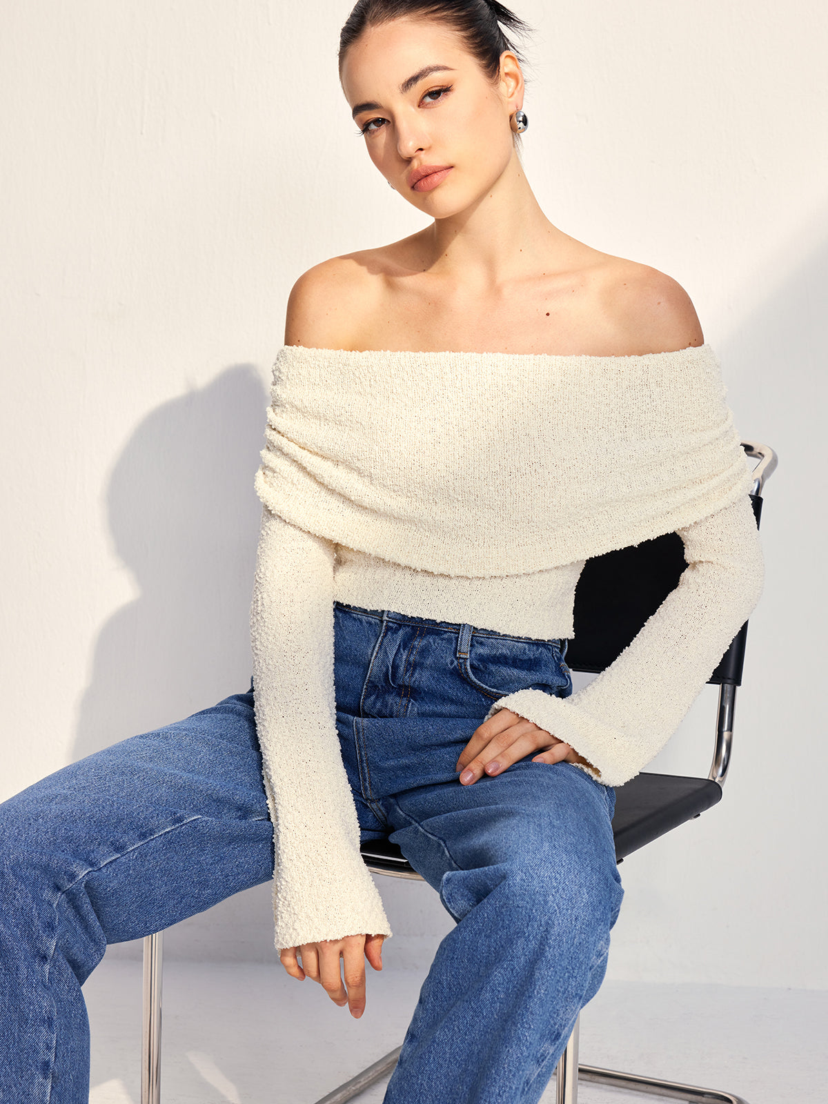 Off Shoulder Plain Knit Üst