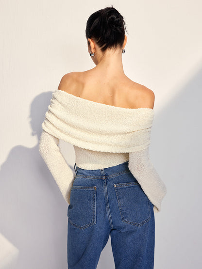 Off Shoulder Plain Knit Üst