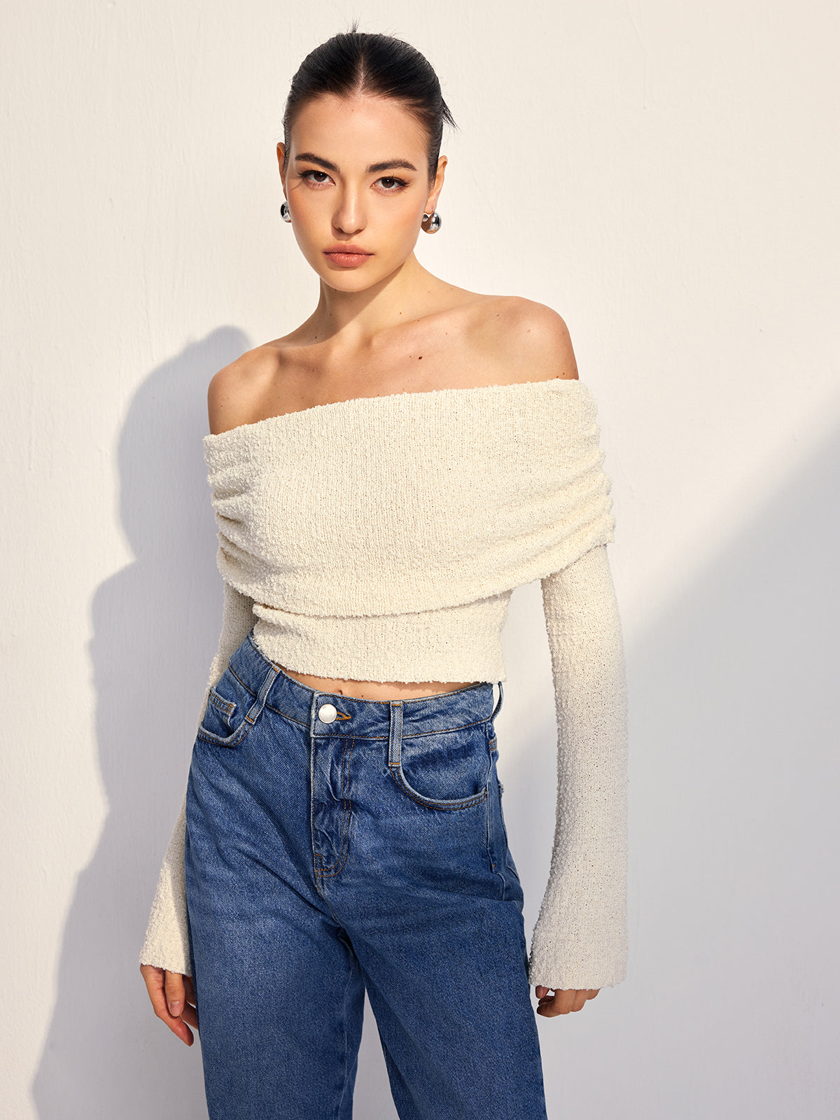 Off Shoulder Plain Knit Üst