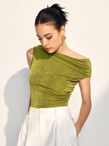 Cold Shoulder Pleated Kolsuz Üst