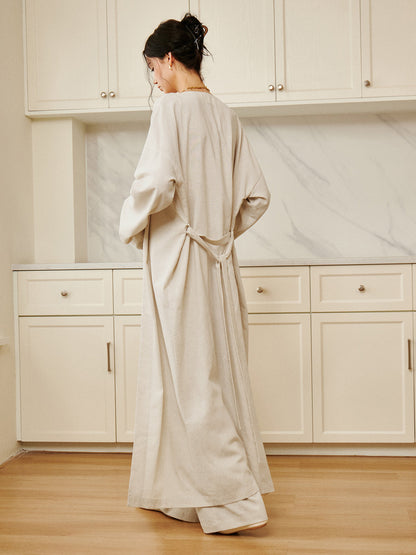 Solid Belted Draped Maxi Long Üst