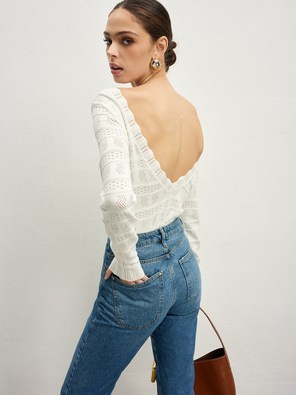 Lettuce Trim Backless Pointelle Knit Üst