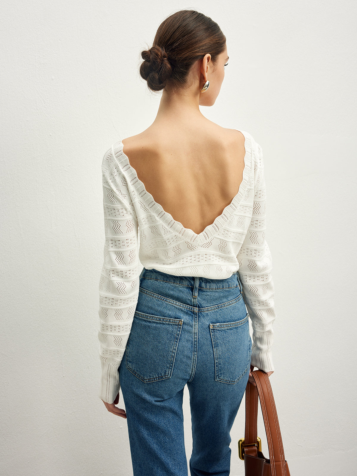 Lettuce Trim Backless Pointelle Knit Üst