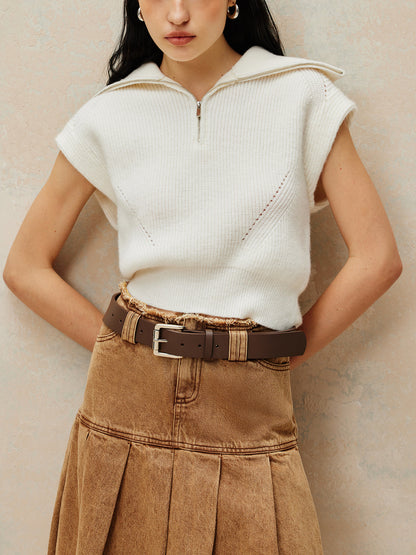 Ribbed Lapel Zipper Sweater Yelek