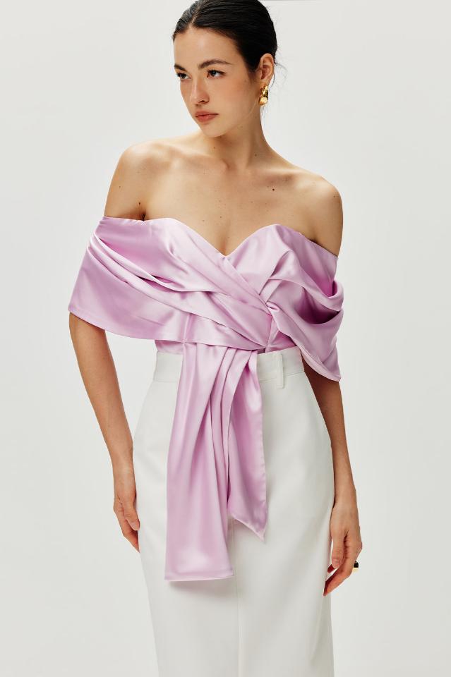 Satin Pleated Off Shoulder Üst