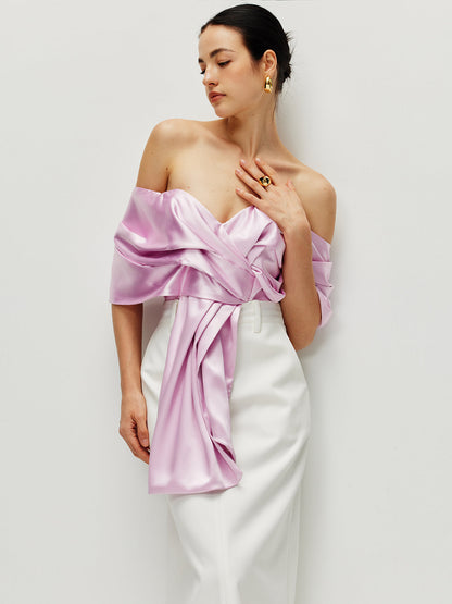 Satin Pleated Off Shoulder Üst