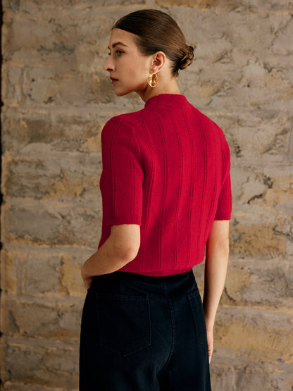 Retro Plain Ribbed Knit Üst