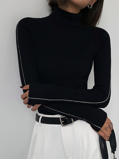 Contrast Piping Turtleneck Kazak