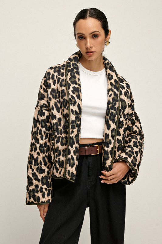 Leopard Printed Lapel Winter Ceket