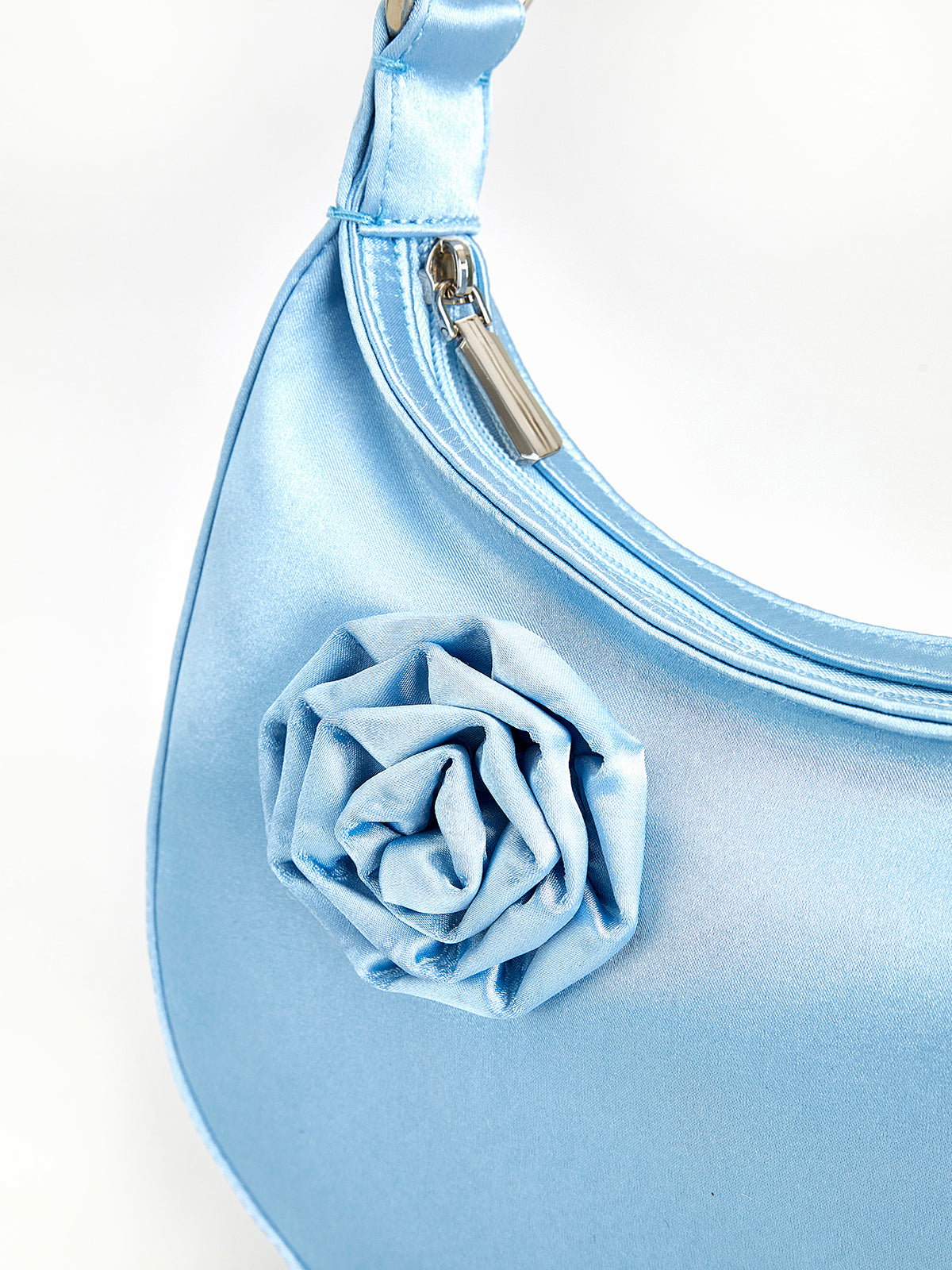 3D Flower Zipper Crescent Çanta