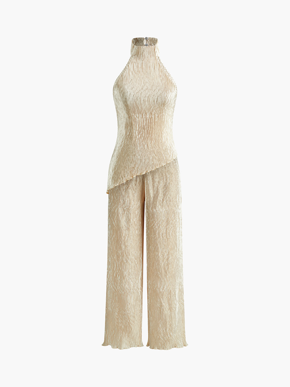 Asymmetric Halter Croplu Wide Leg Pantalon Seti