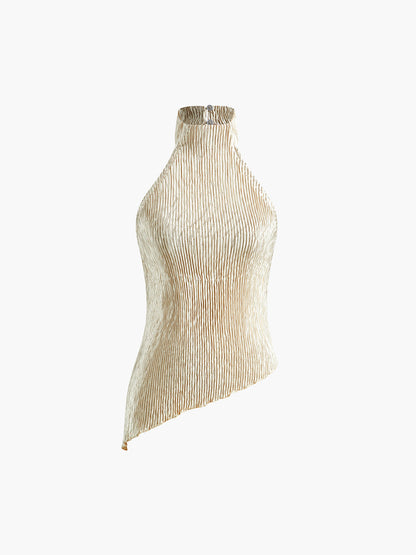 Asymmetric Halter Croplu Wide Leg Pantalon Seti
