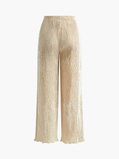 Asymmetric Halter Croplu Wide Leg Pantalon Seti