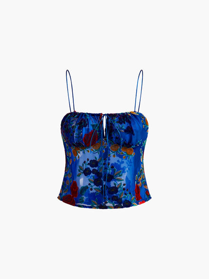 Printed Lace Up Cami Üst