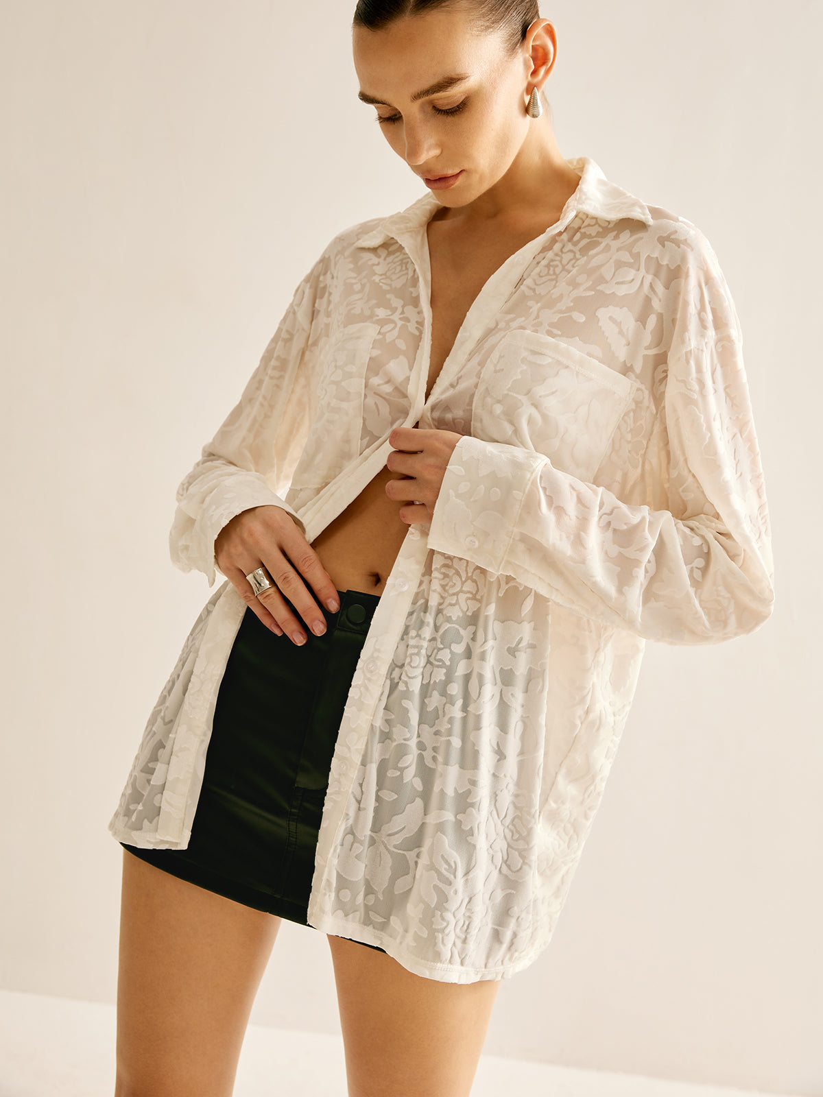 Semi-Sheer Jacquard Polo Gömlek