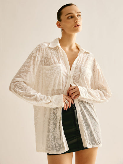 Semi-Sheer Jacquard Polo Gömlek