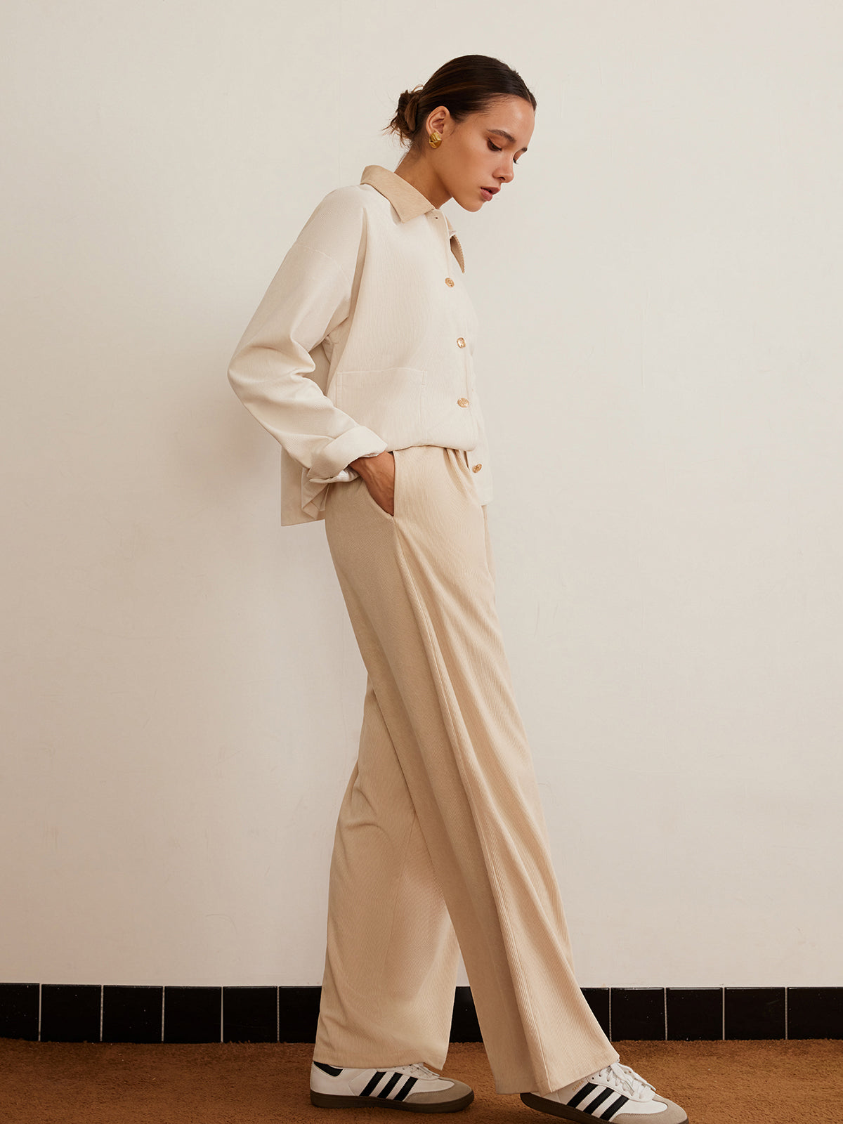 Corduroy High-Waist Wide Leg Pantolon