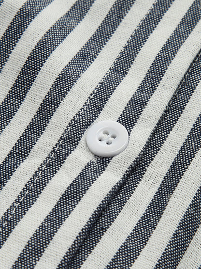 Cotton & Linen Pinstripe Loose Üst