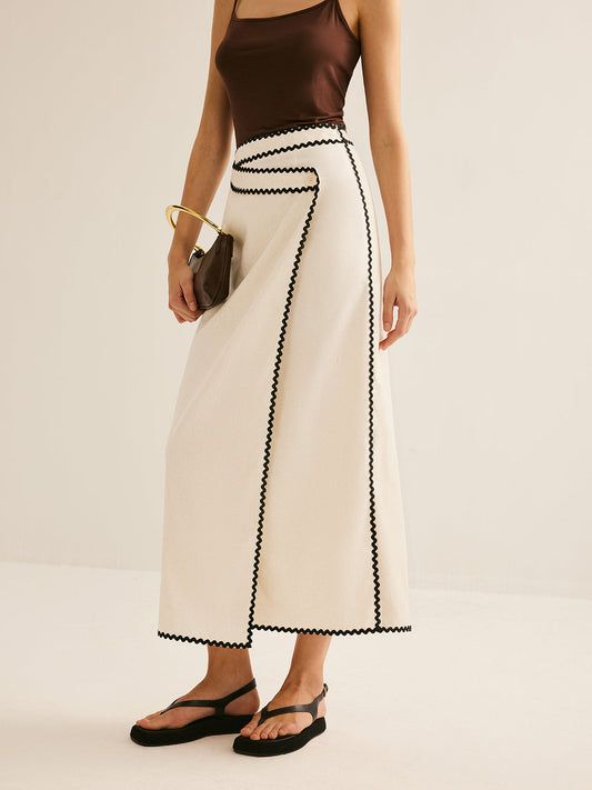 Cotton & Linen Wave Trim Midi Etek