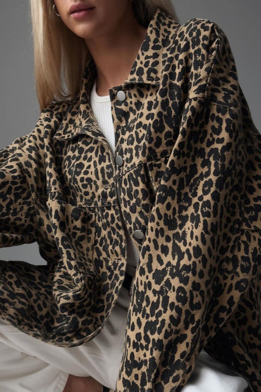 Leopard Printed Button Blazer Ceket