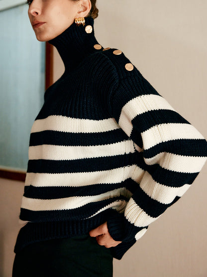 Wool-Blend Turtleneck Striped Kazak