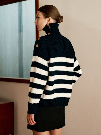 Wool-Blend Turtleneck Striped Kazak