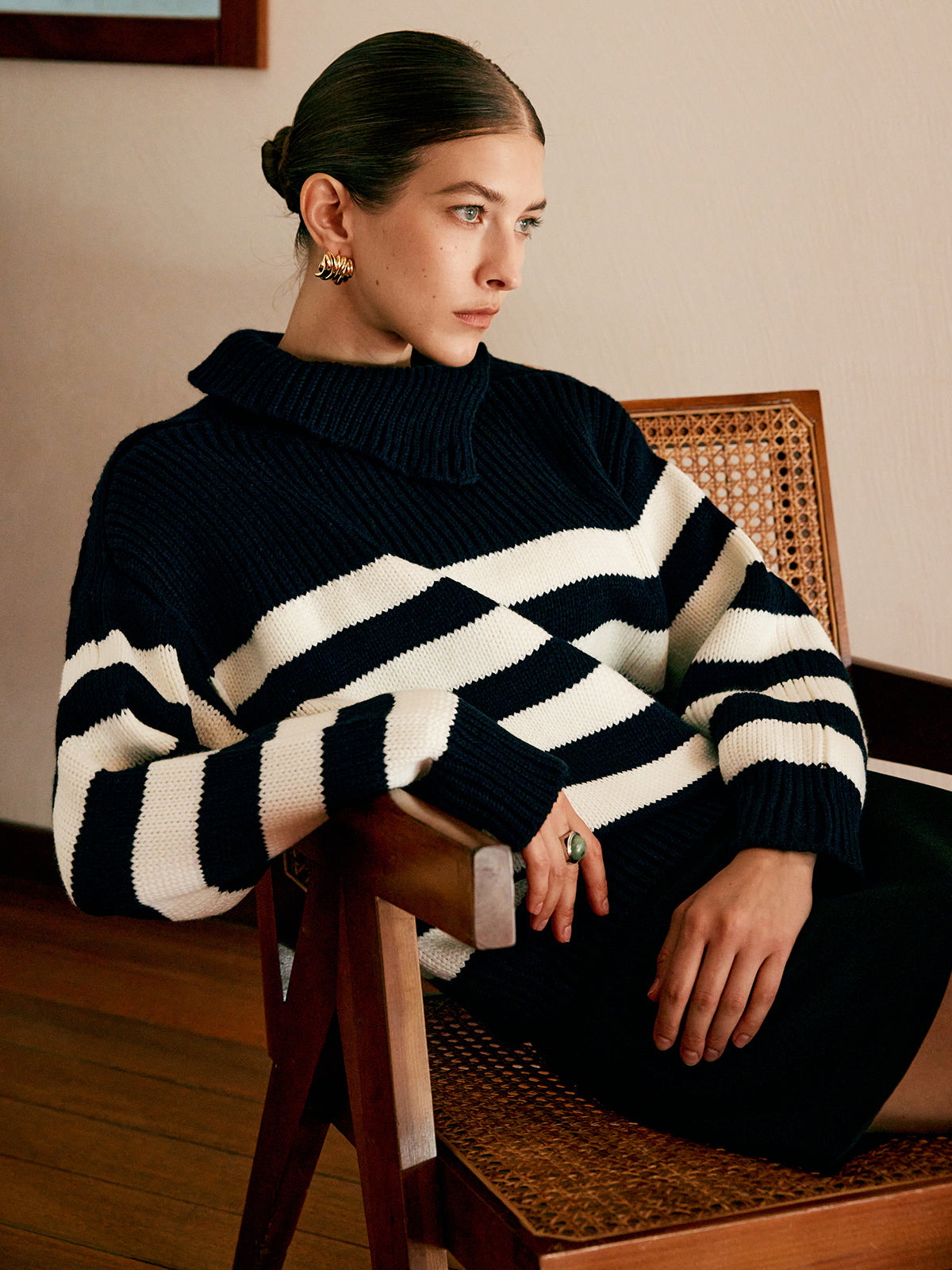 Wool-Blend Turtleneck Striped Kazak