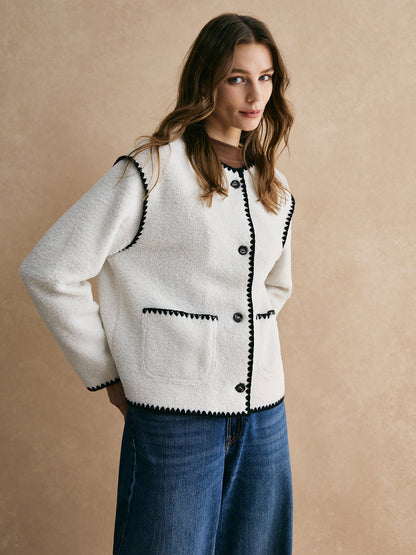 Contrast Trim Minky Fleece Ceket