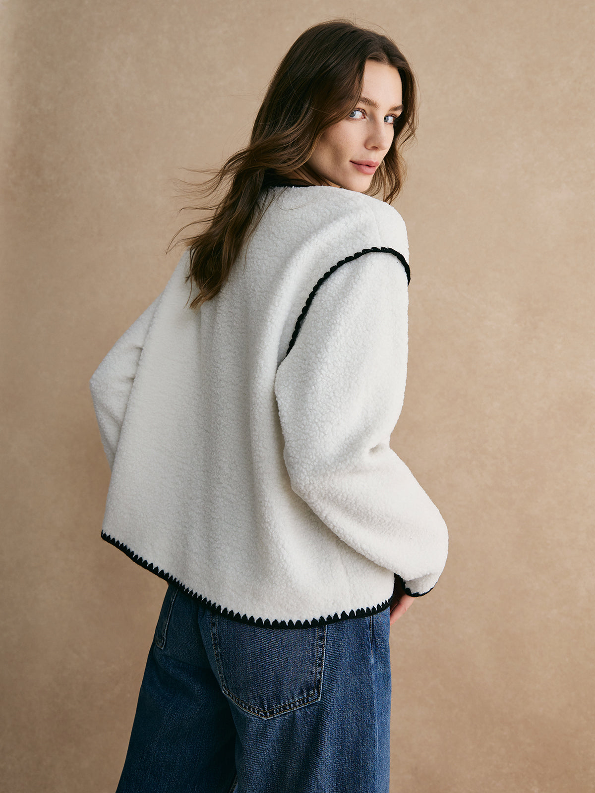 Contrast Trim Minky Fleece Ceket