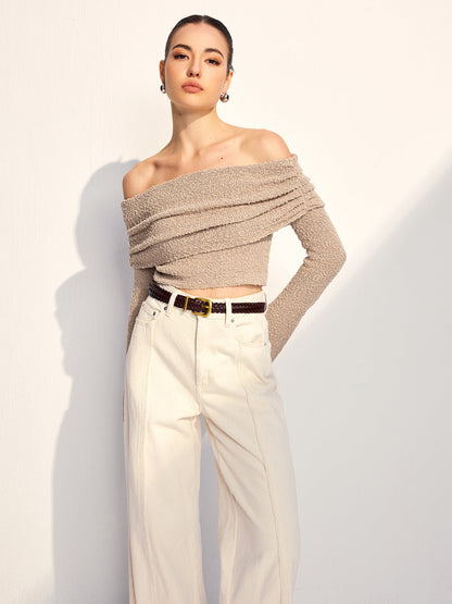 Off Shoulder Plain Knit Üst